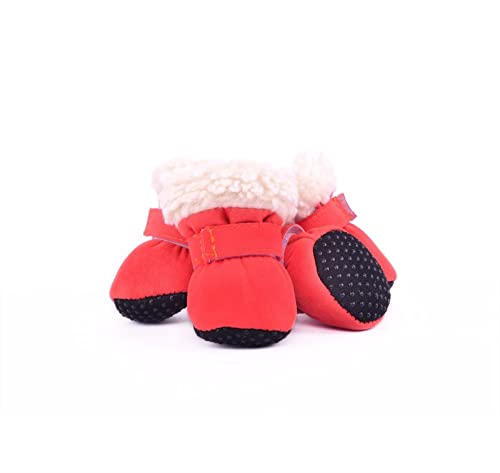 AxBALL Hundeschuhe, Hundestiefel, 4er Set rutschfeste Hundeschutzstiefel Hundeschuhe mit Riemen for kleine mittelgroße Hunde im Freien (Color : Red, Size : L) von AxBALL
