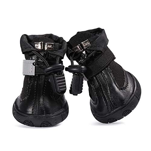 AxBALL wasserdichte Schuhe for Hunde verstellbaren Gürtel Anti-Rutsch-Boden Schutzhülle Reflektierende Dog Boots kleine und mittelgroße Hunde (Color : Upgrade Black, Size : 9) von AxBALL