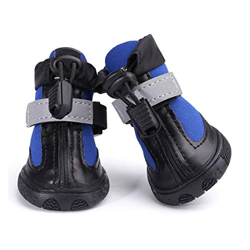 AxBALL wasserdichte Schuhe for Hunde verstellbaren Gürtel Anti-Rutsch-Boden Schutzhülle Reflektierende Dog Boots kleine und mittelgroße Hunde (Color : Upgrade Blue, Size : 11) von AxBALL