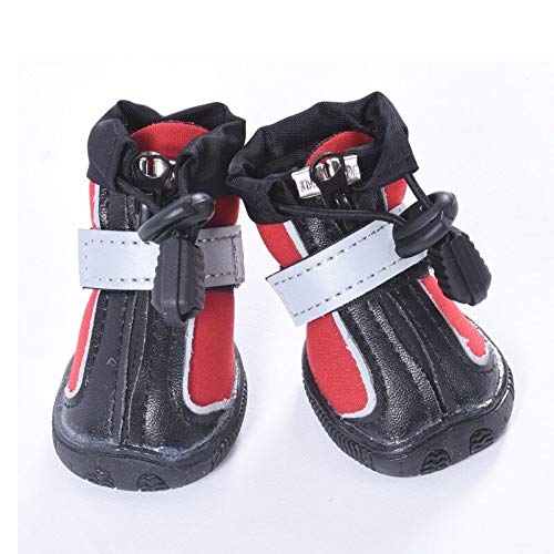 AxBALL wasserdichte Schuhe for Hunde verstellbaren Gürtel Anti-Rutsch-Boden Schutzhülle Reflektierende Dog Boots kleine und mittelgroße Hunde (Color : Upgrade red, Size : 1) von AxBALL