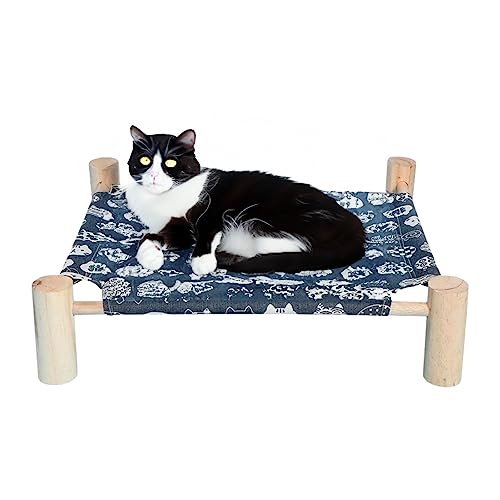Axfbim Katzen- und Hunde-Hängemattenbett, hölzerne Katzenhängematte, erhöhtes Kühlbett, abnehmbar und waschbar, Hundehütte, Katzenbetten für Indoor-Katzen, Katzenbett-Möbel, Haustierbett, Welpenbett Axfbim Katzen- und Hunde-Hängemattenbett, hölzerne Katzenhängematte, erhöhtes Kühlbett, abnehmbar und waschbar, Hundehütte, Katzenbetten für Indoor-Katzen, Katzenbett-Möbel, Haustierbett, Welpenbett von Axfbim
