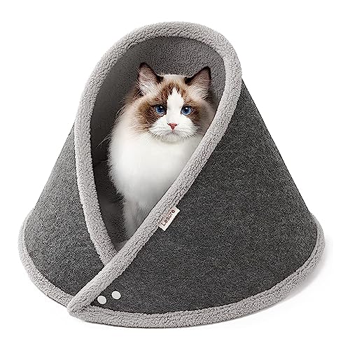 Filz-Katzenbett, kratzfestes Katzenspielzeug, vier Jahreszeiten, universelles Katzenbett, halbgeschlossenes Katzenzelt, abnehmbar, zusammenklappbar, für Katzen bis zu 10 kg (Grau) von Axfbim