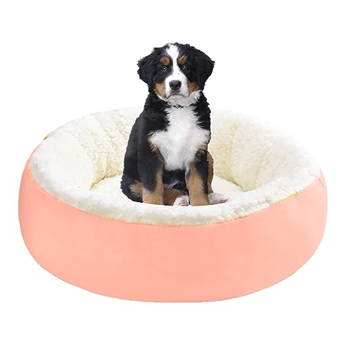 Katzenbett, rundes Plüschbett, flauschiges rundes Haustierbett, waschbar, rutschfeste Unterseite, für kleine, mittelgroße und große Katzen (Rosa-S) von Axfbim