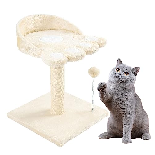 Kratzbaum Katzenbaum Turm für Indoor Katzen mit Natursisal Kratzbäumen und Plüsch Pom Pom für Kätzchen Erwachsene Katzen (Weiß) von Axfbim