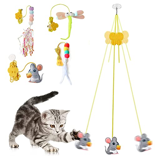 Axroad Mall Katzenspielzeug zum Aufhängen, einziehbares interaktives Katzenspielzeug für Indoor-Katzen, selbstspielende Hängetür, Katzenminze, Spielzeug zum Trainieren, Beseitigung von Langeweile, 4 von Axroad Mall