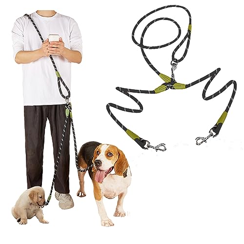 Freihändige Hundeleine für 2 Hunde, Crossbody-Doppelleine für Laufen, Spazierengehen, Training, Nylon, reflektierend, strapazierfähig, Hundeleine, Gürtel für große, mittelgroße und kleine Hunde von Axroad Mall