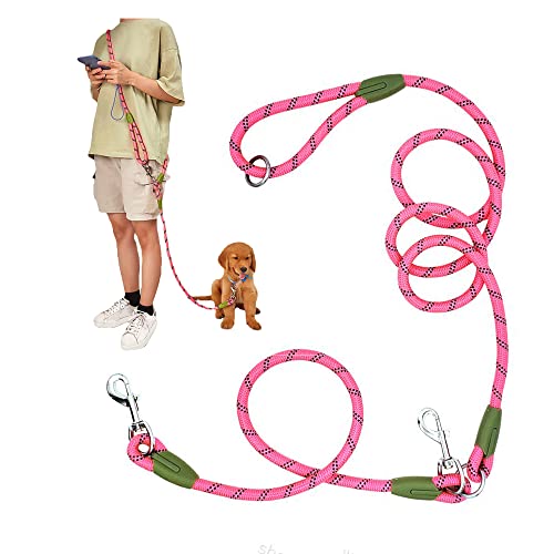 Hundeleine zum Laufen, Spazierengehen, Training, Crossbody-Doppelleine für Hunde, 1,2 cm dick, Nylon, reflektierend, strapazierfähig, für kleine, mittelgroße und große Hunde, Rosa von Axroad Mall