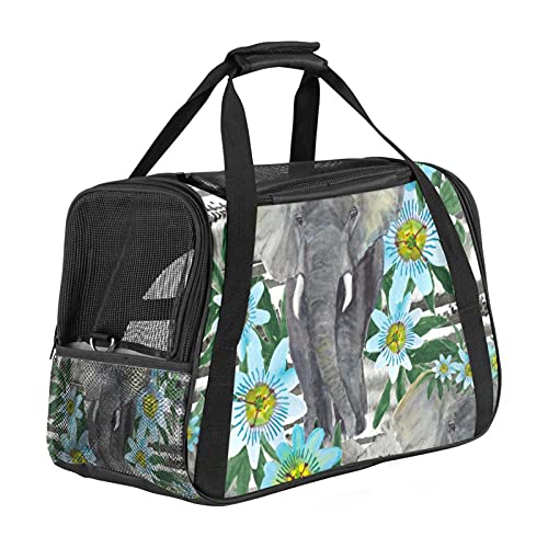 Ästhetische Elefant Sommer Blau Floral Haustier Tragetasche Tragbare Tragetasche Top Öffnung Abnehmbare Matte Und Atmungsaktives Mesh Transporthandtasche Für Hunde Und Katzen von AxssjS