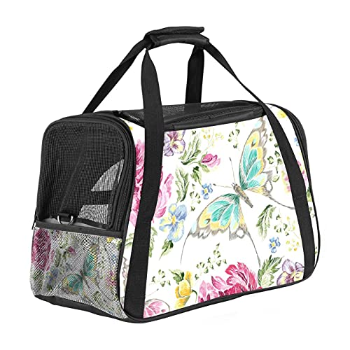 Aesthetic Butterfly Floral Pet Carrier Bag, Portable Tote Bag Top Opening, Removable Mat And Breathable Mesh Transport Handbag For Dogs And Cats von AxssjS