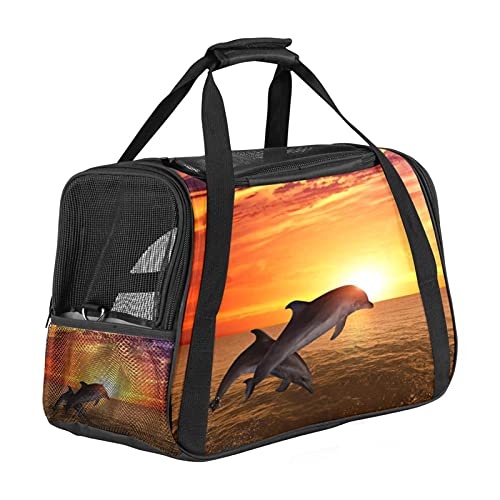 Delphin Sea Ocean Sunset Haustier-Reisetasche mit 3 offenen Netztüren und verstellbarem Schultergurt, tragbare Handtasche für kleine Welpen, Hunde, Katzen, Reisetasche Delphin Sea Ocean Sunset Haustier-Reisetasche mit 3 offenen Netztüren und verstellbarem Schultergurt, tragbare Handtasche für kleine Welpen, Hunde, Katzen, Reisetasche von AxssjS