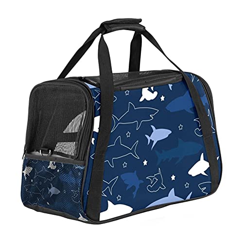 Fluggesellschaften zugelassene Hundetragetasche, Haie Marineblau, weiche Seiten, Transporttasche für kleine Hunde und Katzen, tragbare Haustier-Reise-Handtasche, oben offen, 43,2 x 25,4 x 20,8 cm Fluggesellschaften zugelassene Hundetragetasche, Haie Marineblau, weiche Seiten, Transporttasche für kleine Hunde und Katzen, tragbare Haustier-Reise-Handtasche, oben offen, 43,2 x 25,4 x 20,8 cm von AxssjS