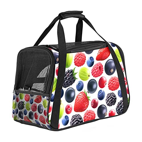 Fruit Strawberry Blueberry Pet Carrier Bag, Tragbare Tote Bag Top Opening, Abnehmbare Matte und Atmungsaktives Mesh, Transport Handtasche für Hunde und Katzen von AxssjS
