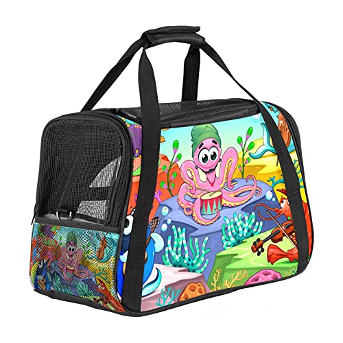 Funny Orchestra In The Sea Pet Carrier Bag, Tragbare Tote Bag Top Opening, Abnehmbare Matte und Atmungsaktives Mesh, Transport Handtasche für Hunde und Katzen von AxssjS