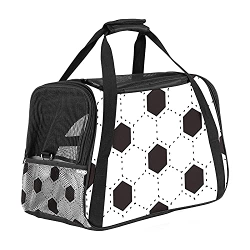 Fußball-Muster, schwarz-weiß, tragbare Tragetasche oben, abnehmbare Matte und atmungsaktives Netzgewebe, Transport-Handtasche für Hunde und Katzen Fußball-Muster, schwarz-weiß, tragbare Tragetasche oben, abnehmbare Matte und atmungsaktives Netzgewebe, Transport-Handtasche für Hunde und Katzen von AxssjS