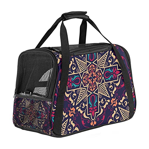 Haustier-Reisetasche mit 3 offenen Netztüren und verstellbarem Schultergurt, tragbare Handtasche für kleine Welpen, Hunde, Katzen, Retro-Ethno-Boho-Blumenmuster Haustier-Reisetasche mit 3 offenen Netztüren und verstellbarem Schultergurt, tragbare Handtasche für kleine Welpen, Hunde, Katzen, Retro-Ethno-Boho-Blumenmuster von AxssjS