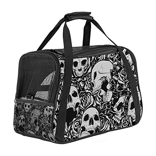 Haustier-Tragetasche, Totenkopf-Rose, Grau, tragbare Tragetasche, obere Öffnung, abnehmbare Matte und atmungsaktives Netz, Transport-Handtasche für Hunde und Katzen Haustier-Tragetasche, Totenkopf-Rose, Grau, tragbare Tragetasche, obere Öffnung, abnehmbare Matte und atmungsaktives Netz, Transport-Handtasche für Hunde und Katzen von AxssjS