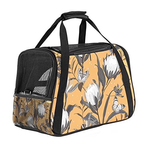 Protea Tragetasche mit Blumenmuster, tragbare Tragetasche mit Öffnung oben, abnehmbare Matte und atmungsaktives Netzgewebe, Transporthandtasche für Hunde und Katzen von AxssjS
