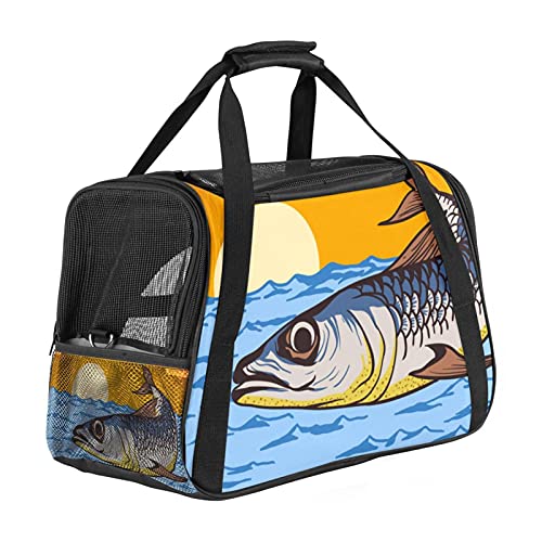 Sardine Fisch Sonnenuntergang Strand Welle Hintergrund Haustier Tragetasche Tragetasche Tragetasche für kleine Haustiere mit Tragegriff und Schultergurten, von Fluggesellschaften zugelassen, Reisen von AxssjS