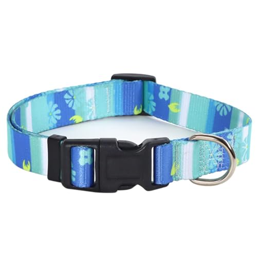 1 Stück Verstellbare Hundehalsband Nylon Material Blumen Muster Hunde Halsband M(30-50CM) Hellblau von Ayaluck