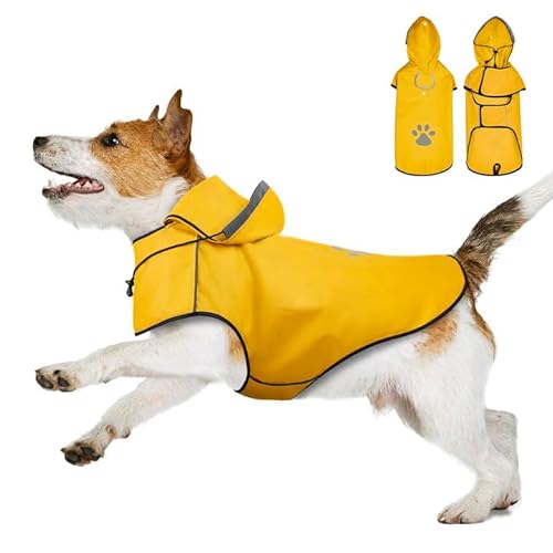 Hunde-Regenmäntel, wasserdichter Mantel für mittelgroße Hunde, Hundemäntel wasserdicht mit reflektierenden Streifen/Loch für die Leine, verstellbar, reflektierend, Gelb, Größe M von Ayaseen