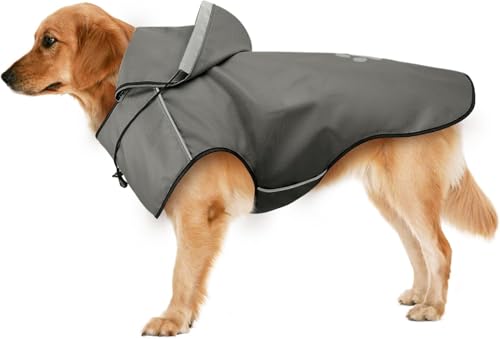 Hunde-Regenmantel für große Hunde, reflektierende Hunde-Regenjacke mit Kapuze, weich, leicht, mit Kapuze und verstellbarem Kordelzug/reflektierendem Streifen/Loch für die Leine, wasserdichte Hunde-Regenmantel für große Hunde, reflektierende Hunde-Regenjacke mit Kapuze, weich, leicht, mit Kapuze und verstellbarem Kordelzug/reflektierendem Streifen/Loch für die Leine, wasserdichte von Ayaseen