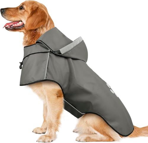 Hunde-Regenmantel für große Hunde, reflektierende Hunde-Regenjacke mit Kapuze, weich, leicht, mit Kapuze und verstellbarem Kordelzug/reflektierendem Streifen/Loch für die Leine, wasserdichte Hunde-Regenmantel für große Hunde, reflektierende Hunde-Regenjacke mit Kapuze, weich, leicht, mit Kapuze und verstellbarem Kordelzug/reflektierendem Streifen/Loch für die Leine, wasserdichte von Ayaseen