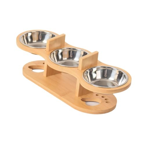 Aymzbd 3 Stück Katzen Futter Erhöhtes Katzenfutter Futterstation Holzständer Schräg Ergonomisch rutschfest für Katzenfamilie Mehrkatzenhaushalt, Edelstahl von Aymzbd