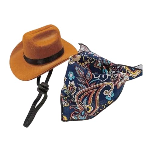 Aymzbd Haustier Cowboy Kostüm Set mit Hut und Bandana für Hunde und Katzen, Navy Blue S von Aymzbd