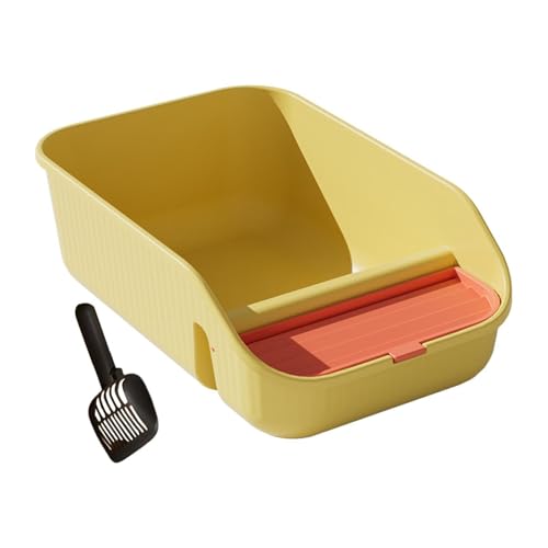 Aymzbd Katzentoilette für Katzen mit Schaufel, große Ausführung, mit Streuschutz, offene Oberseite, geeignet für kleine Tiere, Gelb von Aymzbd