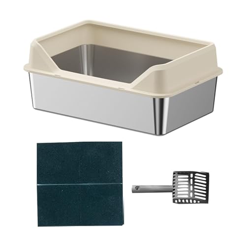 Aymzbd Katzentoilette mit Offener Oberseite Und Schaufel, Katzensandbecken für Kleine Und Große Katzen, Beige, 50x35x10cm von Aymzbd