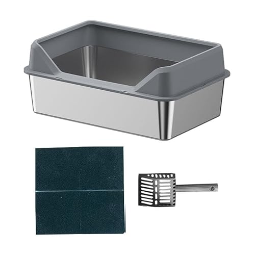 Aymzbd Katzentoilette mit Offener Oberseite Und Schaufel, Katzensandbecken für Kleine Und Große Katzen, DUNKELGRAU, 50x35x15cm von Aymzbd