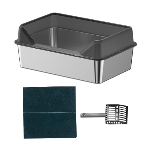 Aymzbd Katzentoilette mit Offener Oberseite Und Schaufel, Katzensandbecken für Kleine Und Große Katzen, Schwarz, 50x35x15cm von Aymzbd