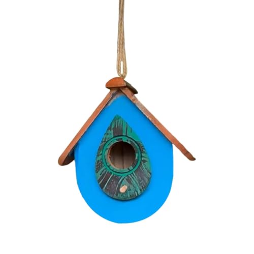 Aymzbd Vogelhaus zum Aufhängen aus Holz für den Garten im Freien, Blau von Aymzbd