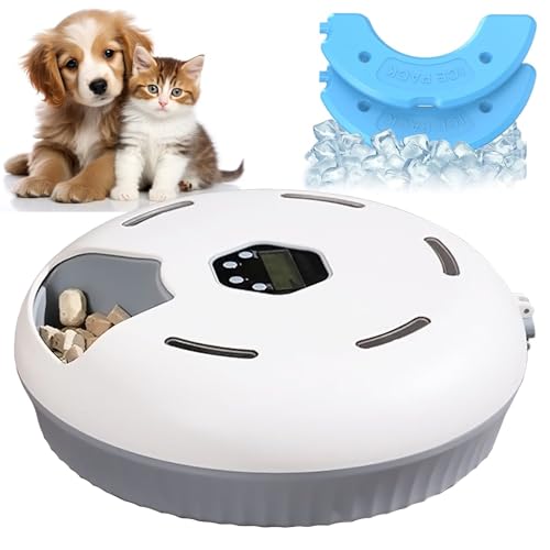 Automatischer Futterautomat Katze, Futterspender Kuehlung für Katzen und Hunde mit Smart-Display und 2 Kühlboxen, Kabelloser Visualisierter Futterspender für Haustiere für Nass- und Trockenfutter von Ayolofei