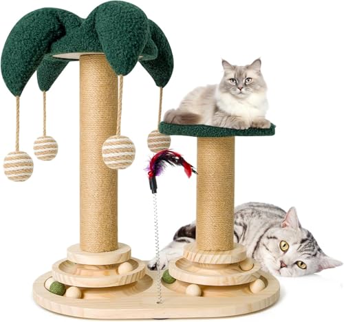 Ayolofei 6 in 1 Interaktives Katzenspielzeug, Holz Katzenmöbel mit Hängenden Kugeln, Federn, Drehbar Smart Track Ball, Sisal- und Juteseil-Katzenkratzbaum für kleine und mittlere Katzen Ayolofei 6 in 1 Interaktives Katzenspielzeug, Holz Katzenmöbel mit Hängenden Kugeln, Federn, Drehbar Smart Track Ball, Sisal- und Juteseil-Katzenkratzbaum für kleine und mittlere Katzen von Ayolofei