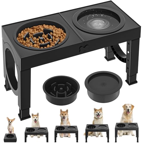 Aystkniet Erhöhter Hundenapf mit Futternäpfen und auslaufsicherem Wassernapf, höhenverstellbarer Napfständer 23 cm/27 cm/31 cm/35 cm, erhöhte Hundenäpfe, Hundefutterstation von Aystkniet