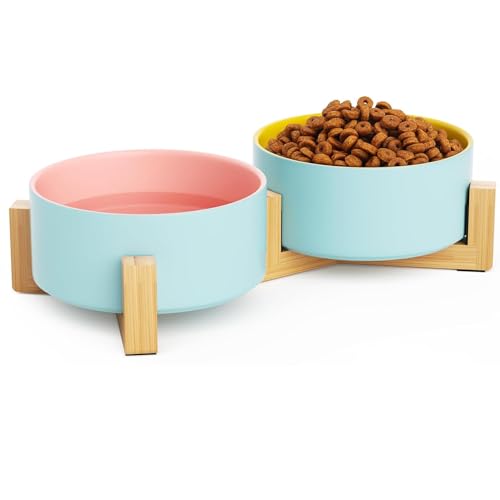 Aystkniet Hundenapf Keramik für Hunde, Doppel 850ml Keramiknäpfe mit Futternapf und Wassernapf mit Rutschfestem Bambusständer, Schwergewicht und Langlebig Katzennapf, Spülmaschinenfest, Modern Aystkniet Hundenapf Keramik für Hunde, Doppel 850ml Keramiknäpfe mit Futternapf und Wassernapf mit Rutschfestem Bambusständer, Schwergewicht und Langlebig Katzennapf, Spülmaschinenfest, Modern von Aystkniet