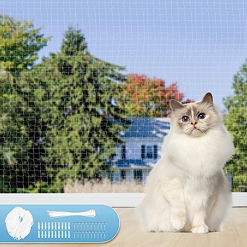 Aystkniet Katzennetz für Balkon Transparent 4 × 3M, 2,5 × 2,5cm Maschengröße Katzenschutznetz für Balkon mit Befestigungsseil und Zubehör, Katzennetze für Fenster Fenster Terrasse Innen und Außen von Aystkniet