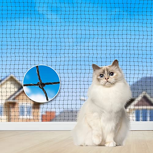 Aystkniet katzennetz für Balkon, 8 x 3 m Katzennetz Drahtverstärkt Schwarz mit 25M Befestigungsseil und Zubehör, Katzen Schutznetz für Fenster Terrasse Tür Innen und Außen von Aystkniet