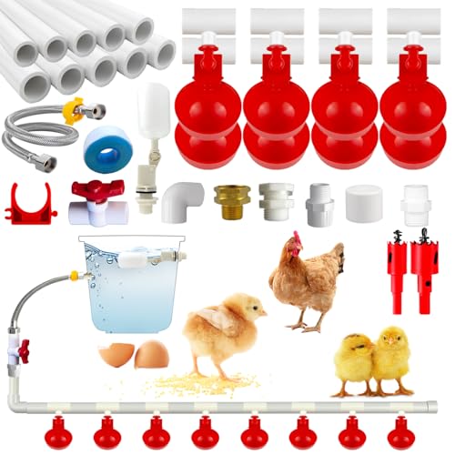 Automatisches Hühnerbewässerungssystem (46 Zubehör enthalten), Komplettes PVC-Rohrleitungs-Set Hühnerwasser-Futterspender, Geflügelbewässerung, DIY Hühner-Bewässerungssystem mit Hühner-Wasserbechern von Ayuanb