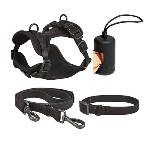 Azarton PelsbarnN Atmungsbares Hundegeschirr mit Leine, 4-teiliges Set - Verstellbar, gepolstert für Hunde (Black,M) von Azarton