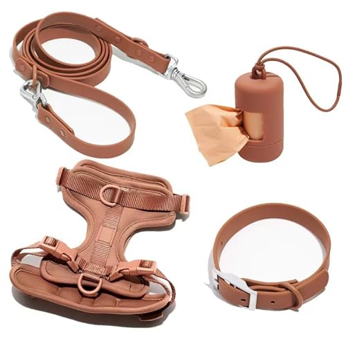 Azarton PelsbarnN Atmungsbares Hundegeschirr mit Leine, 4-teiliges Set - Verstellbar, gepolstert für Hunde (Brown,L) von Azarton