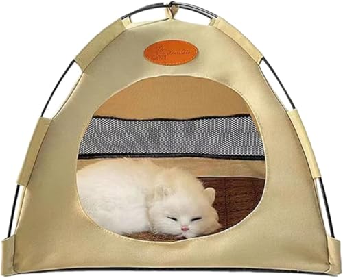 Katzen Kühlzelt für den Sommer – Atmungsaktives & Faltbares Katzenzelt – Tragbar & Waschbar – Ideal für Balkon, Terrasse, Wohnzimmer & Reisen (Beige,L（48 * 48 * 42cm）) von Azarton