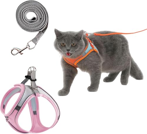 Serenosole CatVenture | Bequemes Katzengeschirr & Hundegeschirr Set – Verstellbar, Step-in Design, Reflektierende Streifen, No-Pull Brustgeschirr mit Leine für kleine Hunde & Katzen (Rosa,M) von Azarton
