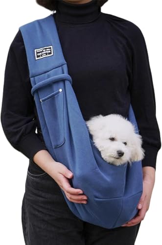 myneera SnuggleSling - Für müde Pfoten Wendbare Hundetragetasche klein bis 7,5 kg – Wendbare Tragetasche für kleine Hunde & Welpen – Verstellbarer Schultergurt, atmungsaktiv & waschbar (Blau) von Azarton