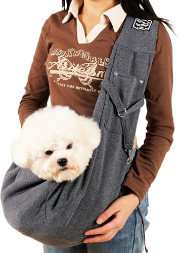 myneera SnuggleSling - Für müde Pfoten Wendbare Hundetragetasche klein bis 7,5 kg – Wendbare Tragetasche für kleine Hunde & Welpen – Verstellbarer Schultergurt, atmungsaktiv & waschbar (Dunkelgrau) von Azarton