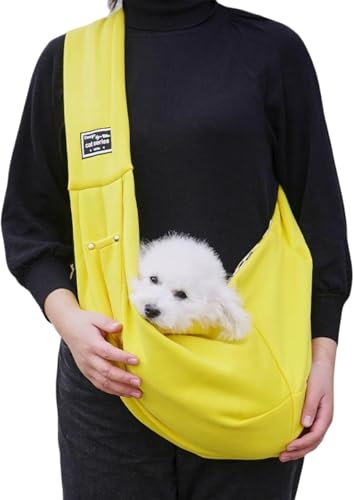 myneera SnuggleSling - Für müde Pfoten Wendbare Hundetragetasche klein bis 7,5 kg – Wendbare Tragetasche für kleine Hunde & Welpen – Verstellbarer Schultergurt, atmungsaktiv & waschbar (Gelb) von Azarton