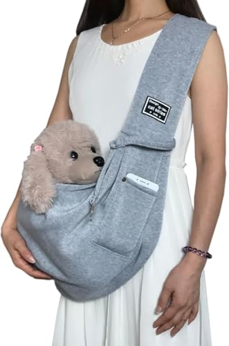 myneera SnuggleSling - Für müde Pfoten Wendbare Hundetragetasche klein bis 7,5 kg – Wendbare Tragetasche für kleine Hunde & Welpen – Verstellbarer Schultergurt, atmungsaktiv & waschbar (Hellgrau) von Azarton