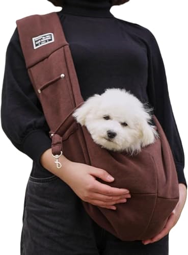 myneera SnuggleSling - Für müde Pfoten Wendbare Hundetragetasche klein bis 7,5 kg – Wendbare Tragetasche für kleine Hunde & Welpen – Verstellbarer Schultergurt, atmungsaktiv & waschbar (Kaffeebraun) von Azarton