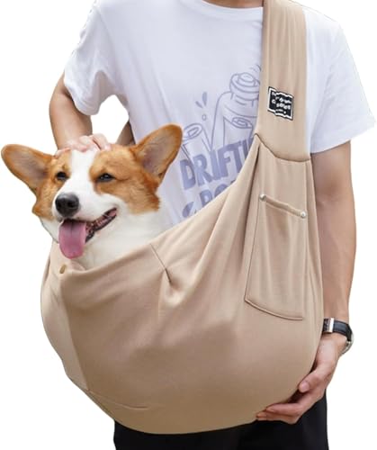 myneera SnuggleSling - Für müde Pfoten Wendbare Hundetragetasche klein bis 7,5 kg – Wendbare Tragetasche für kleine Hunde & Welpen – Verstellbarer Schultergurt, atmungsaktiv & waschbar (Khaki) von Azarton